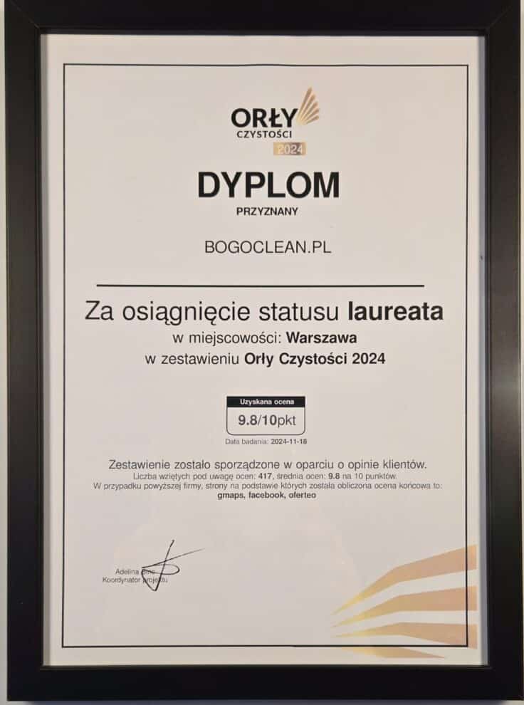 Statuetka i dyplom Orły Czystości 2024 – BOGOclean w gronie laureatów plebiscytu