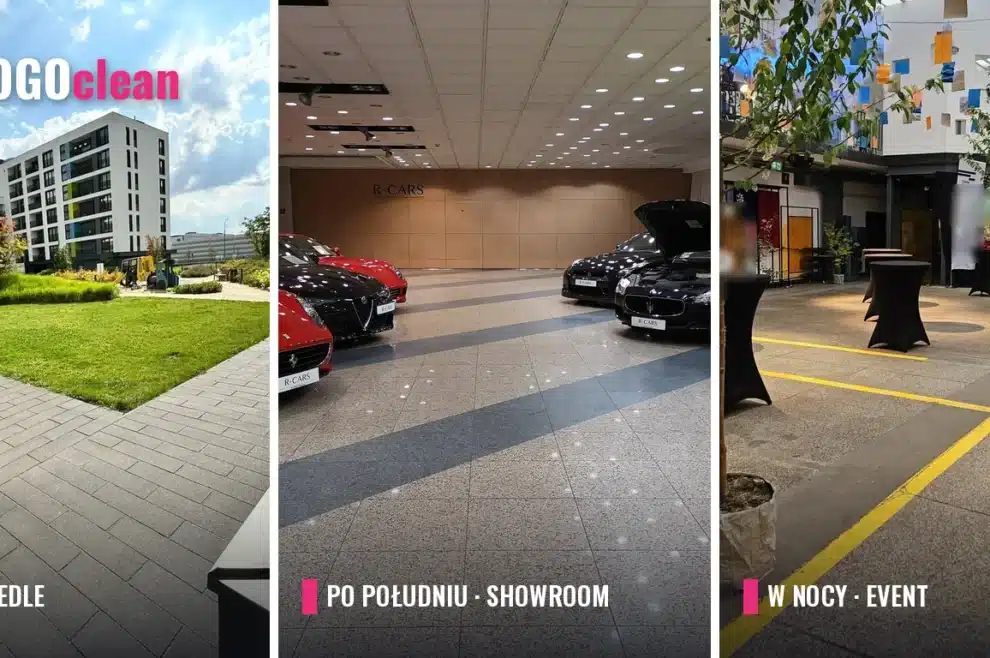 Jeden dzień pracy firmy sprzątającej BOGOclean: osiedle rano, showroom po południu, event w nocy