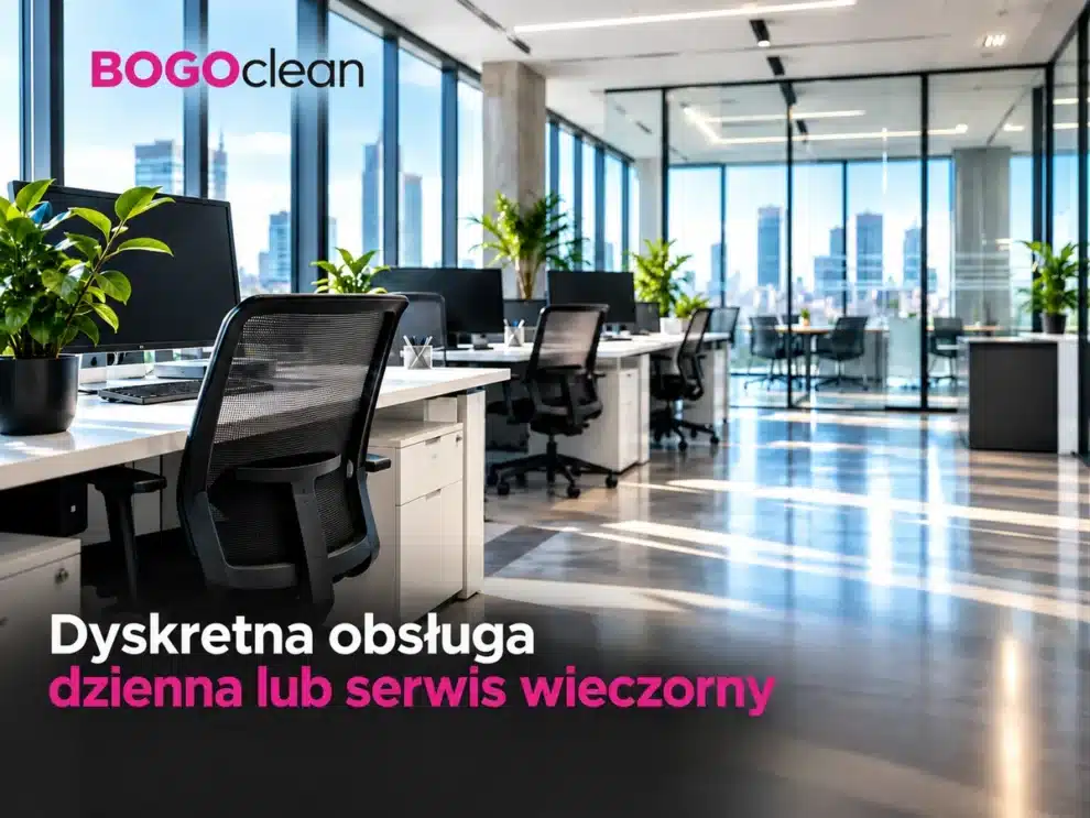 Open space biura z widokiem na Warszawę